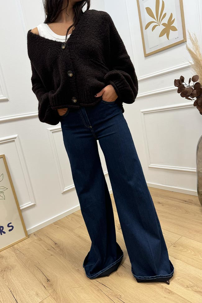 Haveone - Jeans a palazzo stretch blu scuro