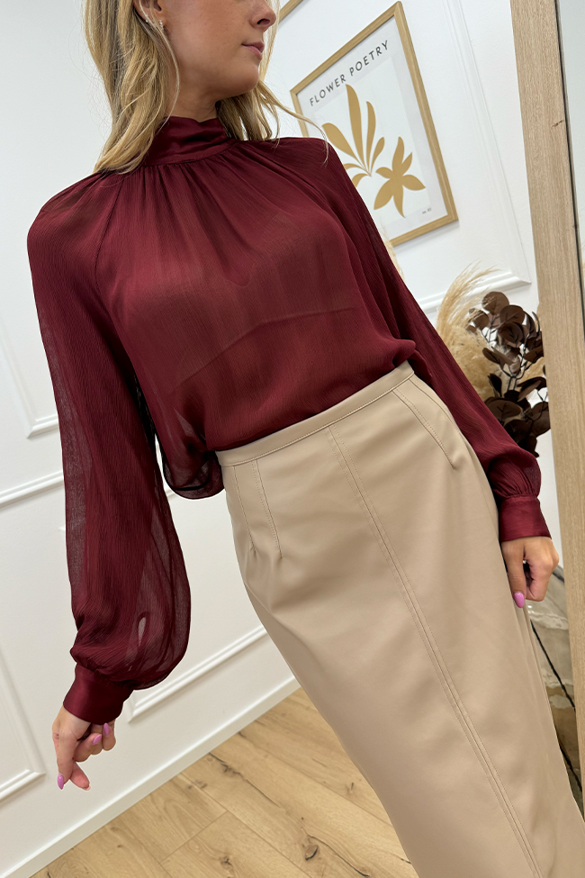 Dixie - Blusa Margot bordeaux in crèpe arricciata