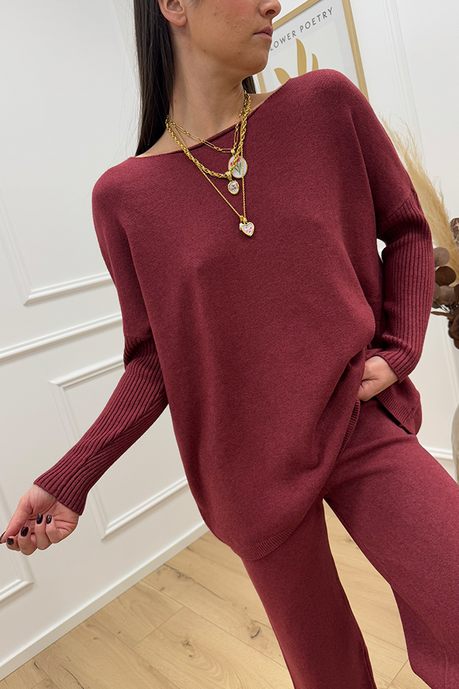 Haveone - Completo in maglia bordeaux misto viscosa