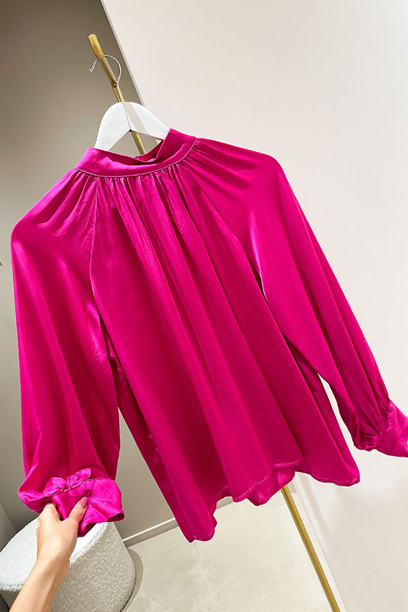 Haveone - Blusa fucsia collo alto arricciato