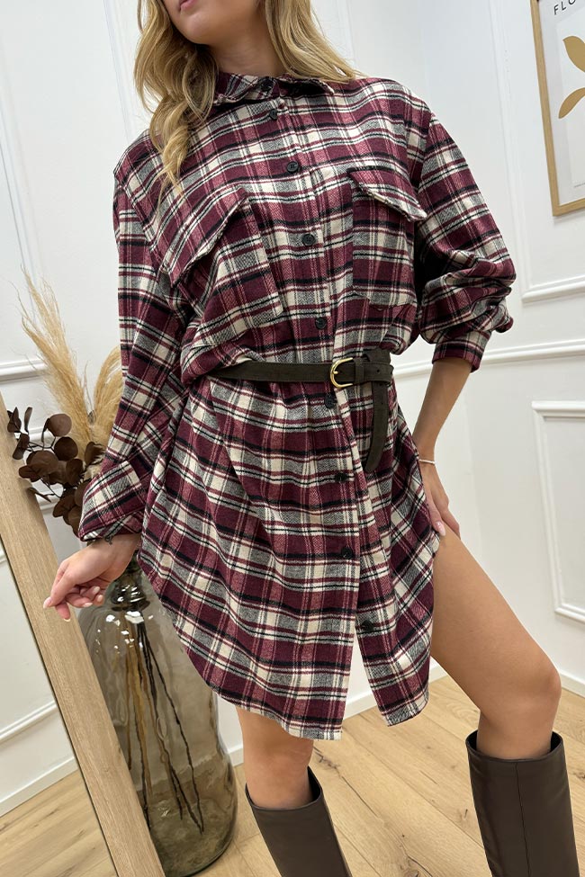 Haveone - Maxi camicia tartan bordeaux in flanella