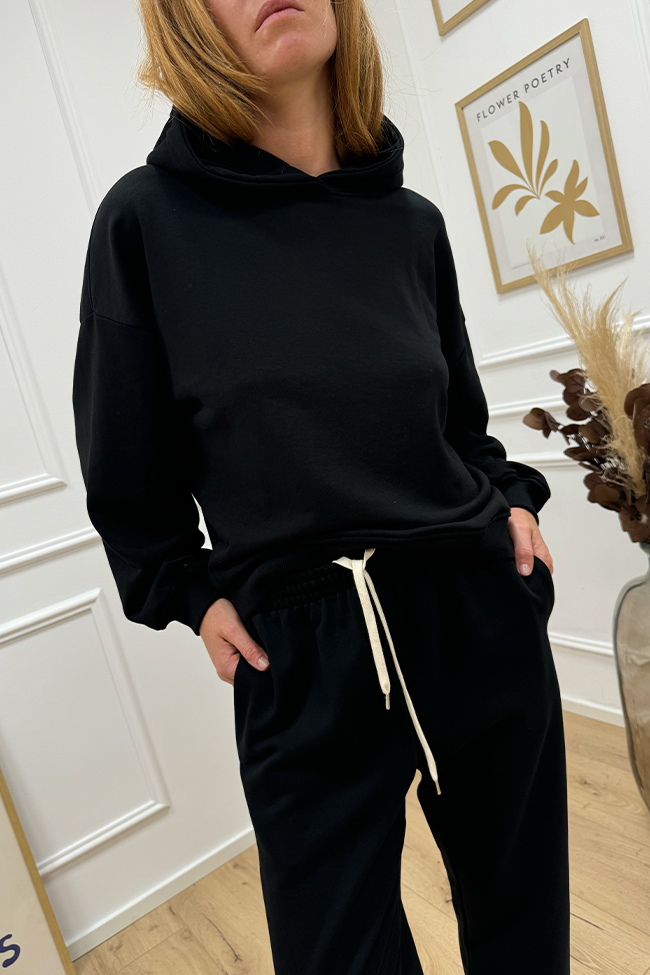 Vicolo - Felpa con cappuccio nera fit oversize