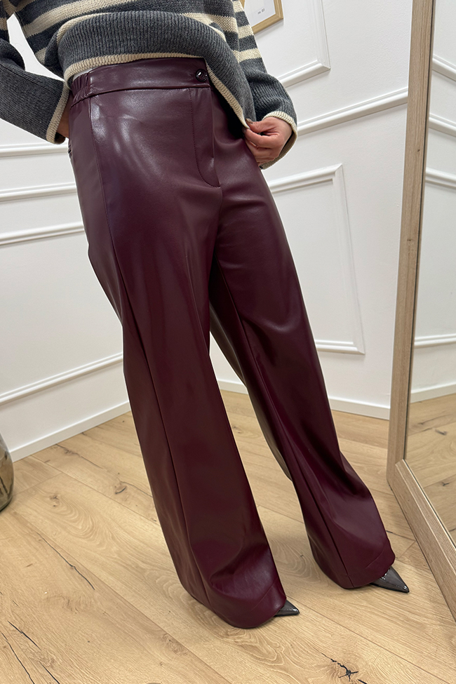 Haveone - Pantaloni in ecopelle bordeaux con elastico