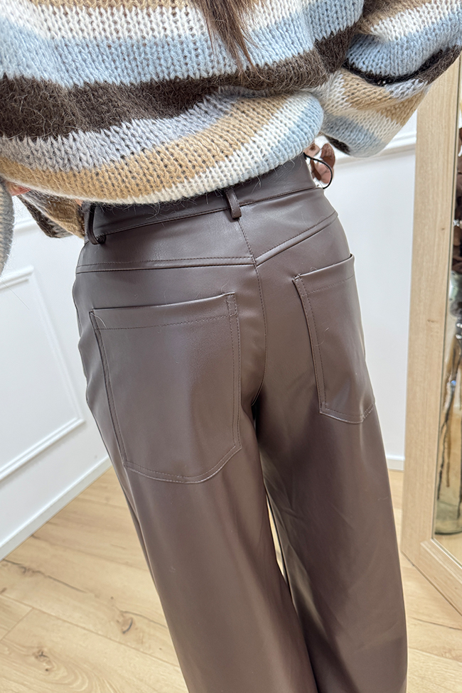 Vicolo - Pantaloni in ecopelle cioccolato a palazzo