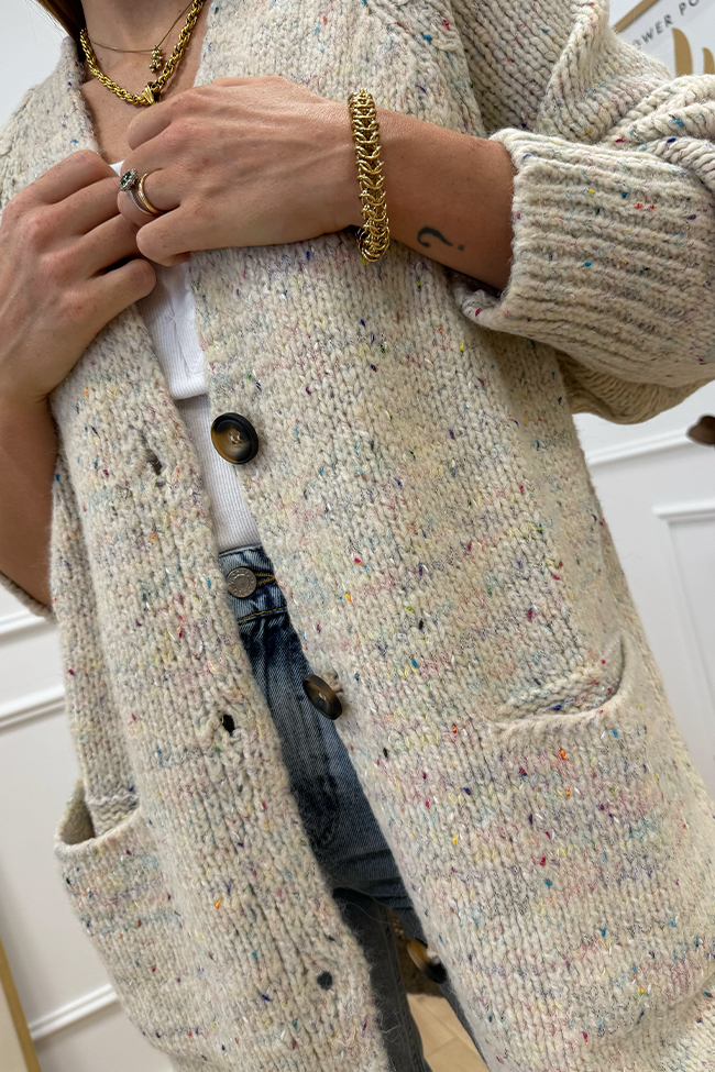 Haveone - Cardigan lungo calce filo multicolor con bottoni