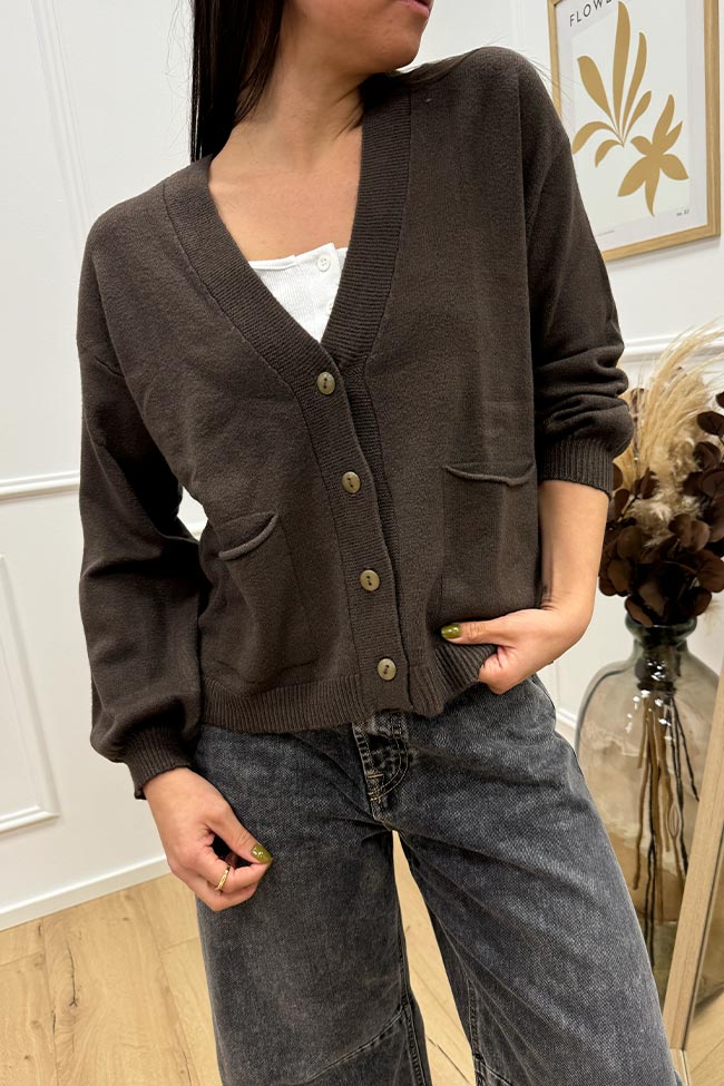 Haveone - Cardigan basic moro tasche con ricciolo