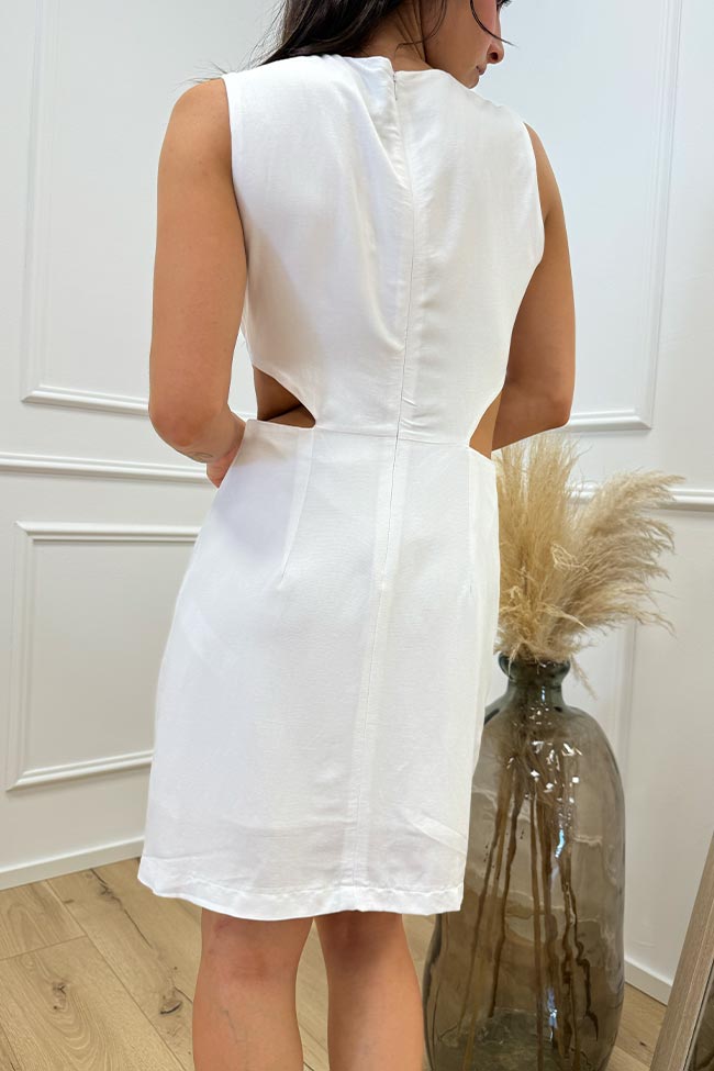 Dixie - Vestito mini bianco con cut out misto lino