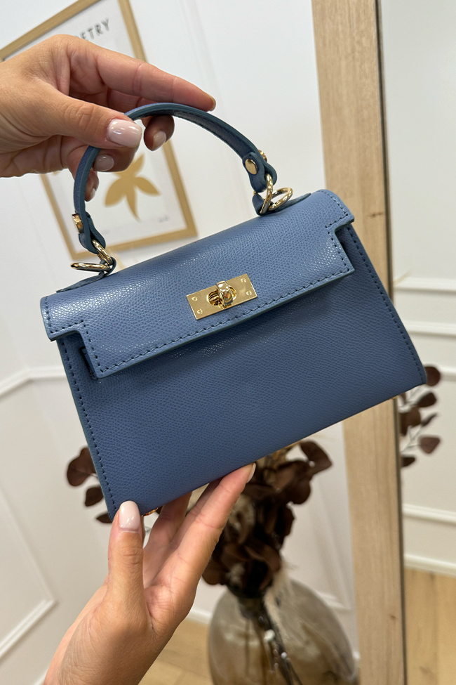 Calibro Shop - Borsa mini Kelly celeste in pelle