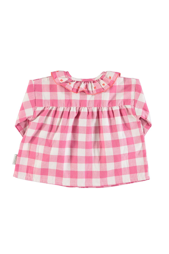 Piupiuchick - Camicia check rosa con colletto ricamato