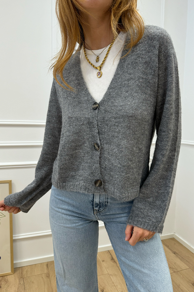 Kontatto - Cardigan alpaca grigio antracite a tre bottoni