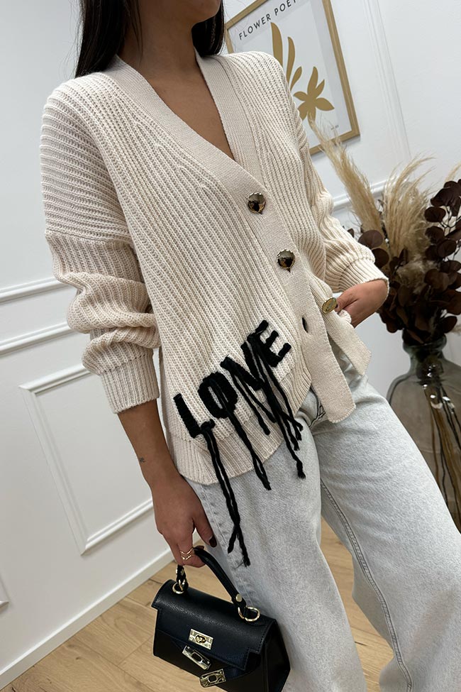 Vicolo - Cardigan burro ricamo "Love"