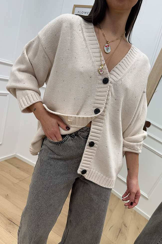 Vicolo - Cardigan over panna con strass