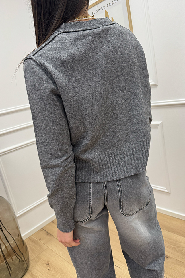 Haveone - Cardigan a rovescio grigio con taschine