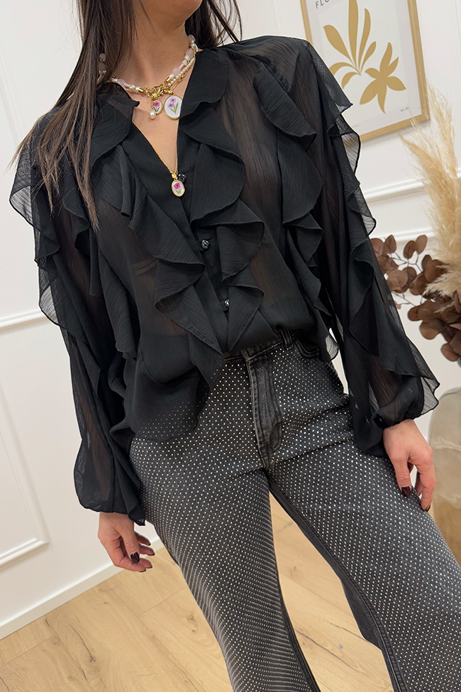 Tensione In - Camicia nera con rouches