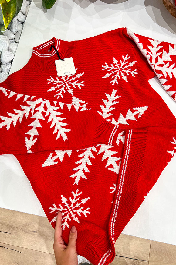 Vicolo - Maglione rosso fiocchi di neve jacquard