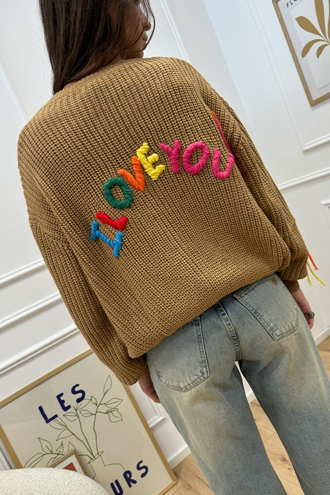 Crispy - Cardigan cammello "i love you"