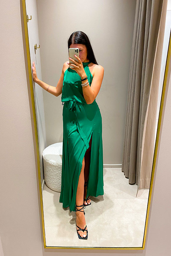 Tensione In - Green satin dress with double slit