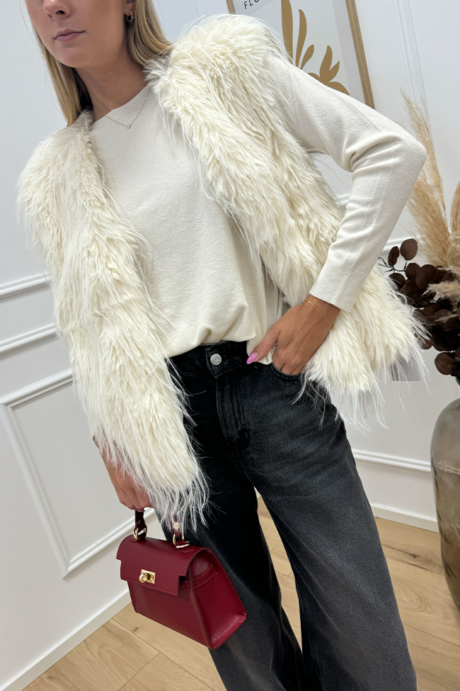 Glamorous - Gilet in pelliccia panna