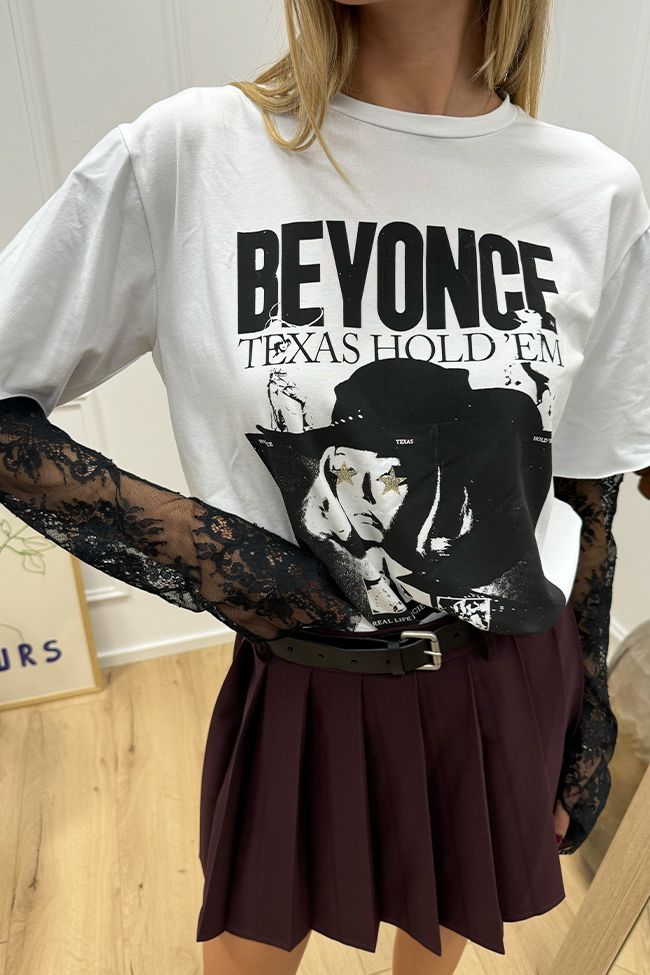 Haveone - T shirt Beyonce con manicotti in pizzo neri