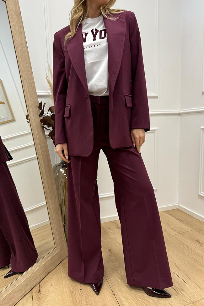 Haveone - Pantaloni basic bordeaux a palazzo