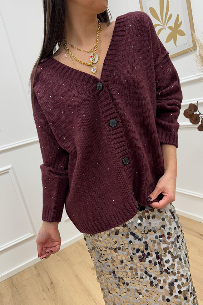 Vicolo - Cardigan over bordeaux con strass