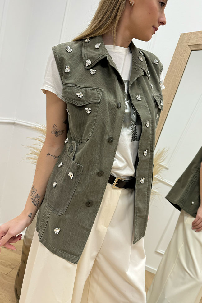 Vicolo - Gilet military con cabochon