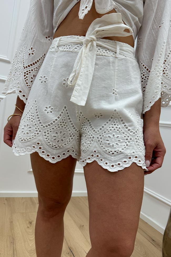 Haveone - Shorts bianco con cintura in sangallo
