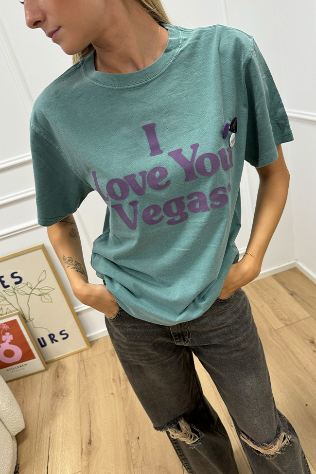 Newtone - T shirt trucker petrolio "I love you Vegas"