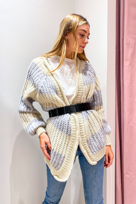 Vicolo - Lilac and stone cardigan with openwork stripes