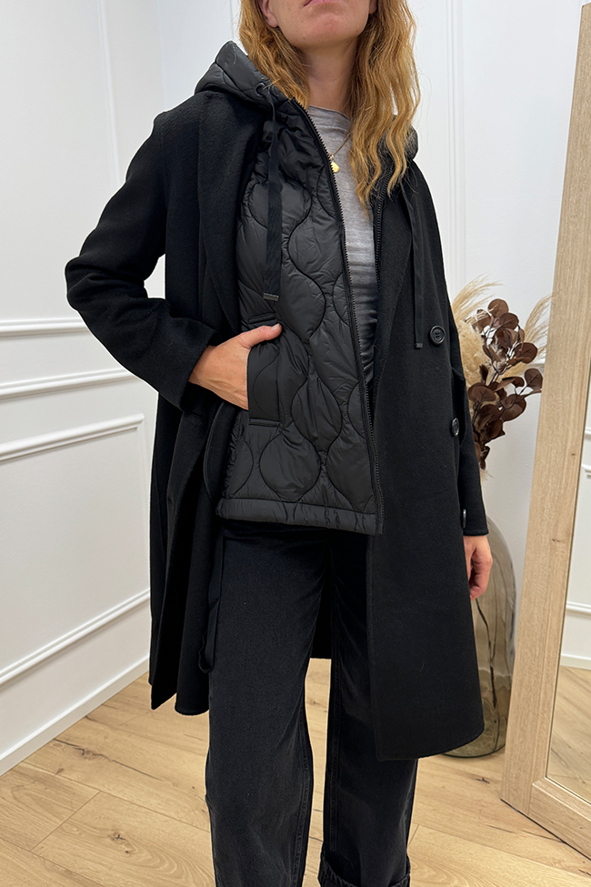 Vicolo - Cappotto doppiopetto nero con gilet trapuntato