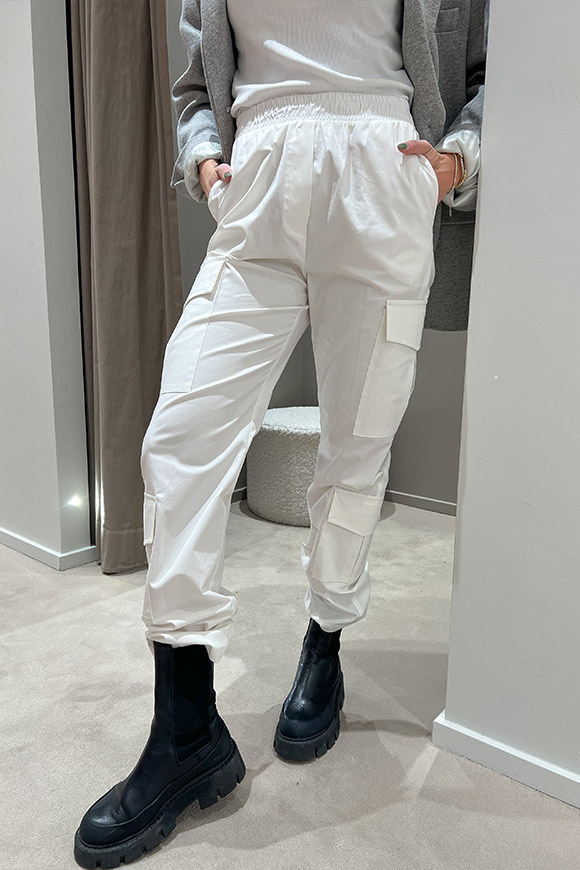 Tensione In - Pantaloni bianco in cotone con elastico