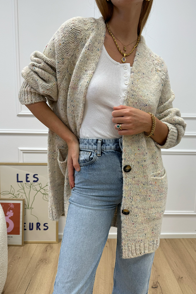 Haveone - Cardigan lungo calce filo multicolor con bottoni