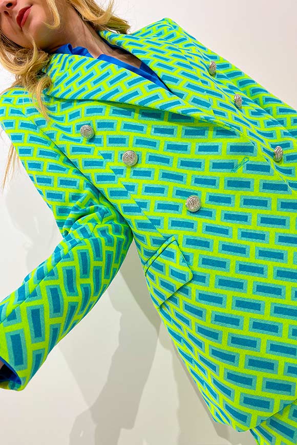 Vicolo - Turquoise and acid green geometric patterned jacket