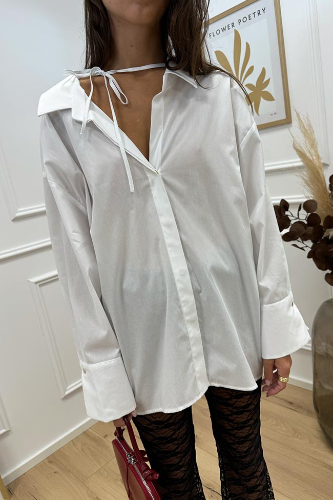 Vicolo - Camicia oversize bianca fiocco sul collo