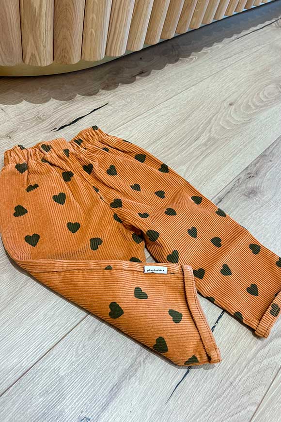 Piupiuchick - Pantaloni baby zucca con cuori verdi