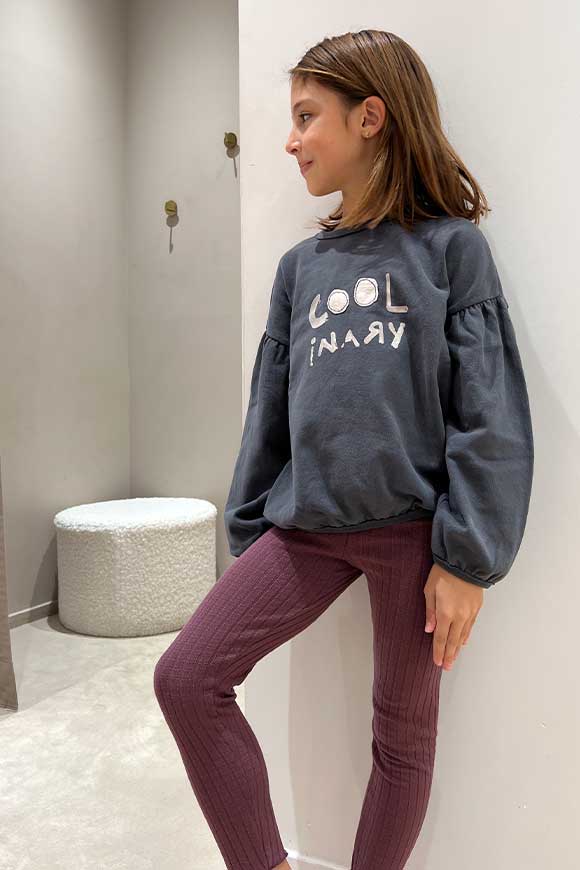 Play Up - Leggings melanzana in maglina con costine e nastro in vita