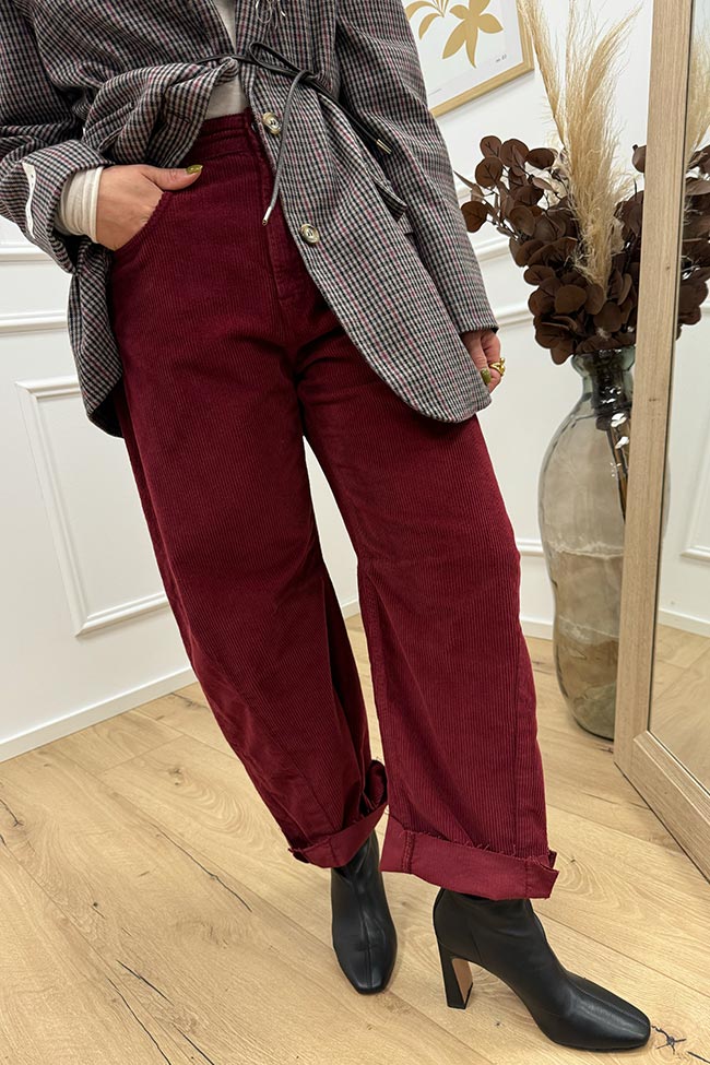 Haveone - Pantaloni Barbara bordeaux millerighe balloon fit