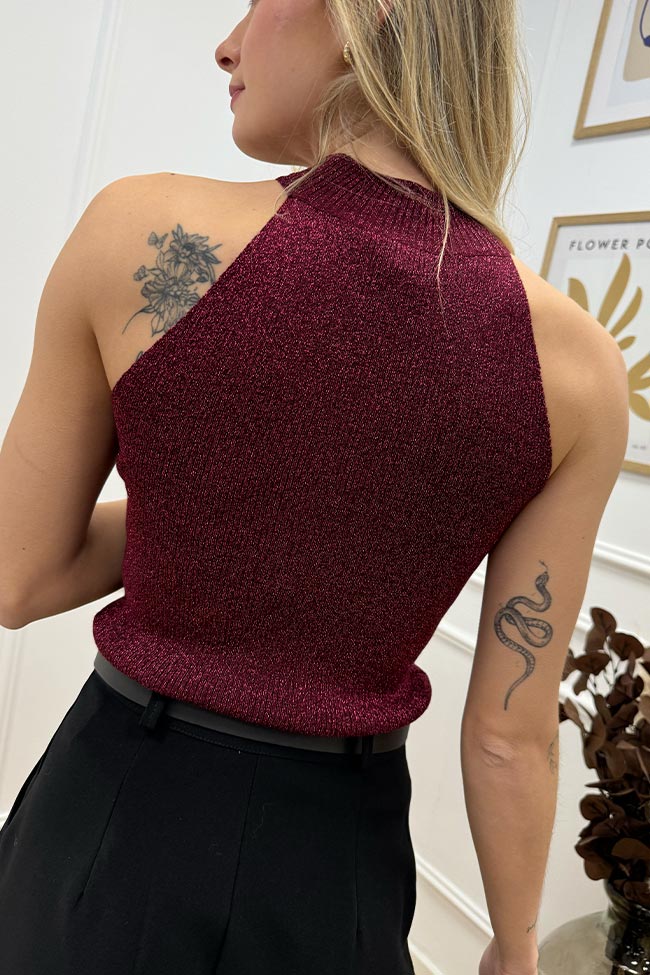 Kontatto - Top scollo halter vino spilla strass in lurex