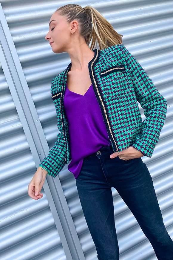 Vicolo - Green and purple jacquard jacket with gold chain