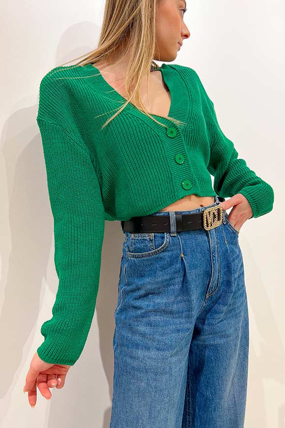 Vicolo - Cardigan crop verde prato in maglia con bottoni