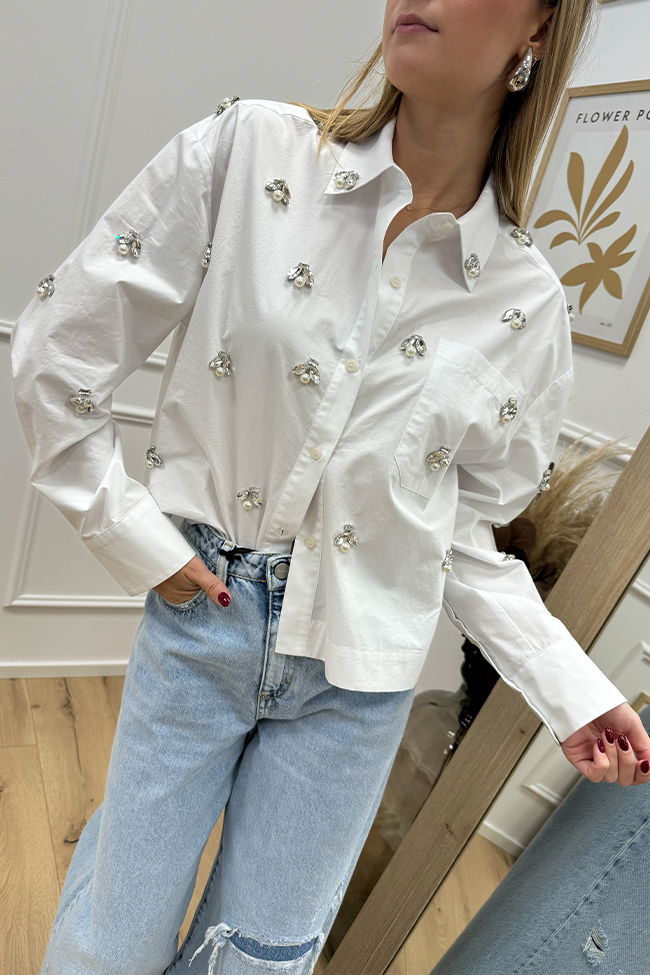 Icona - Camicia bianca con strass e perle