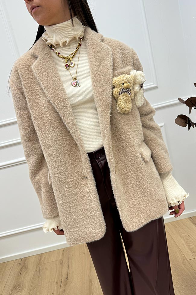 Dixie - Giacca over beige spille teddy