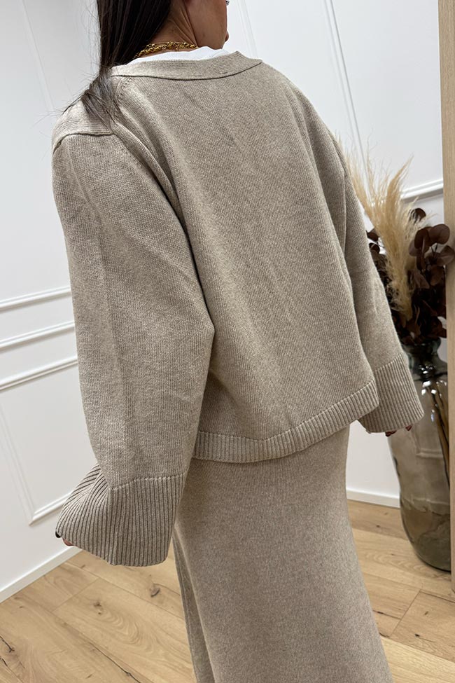 Vicolo - Cardigan tre bottoni beige misto lana e cashmere