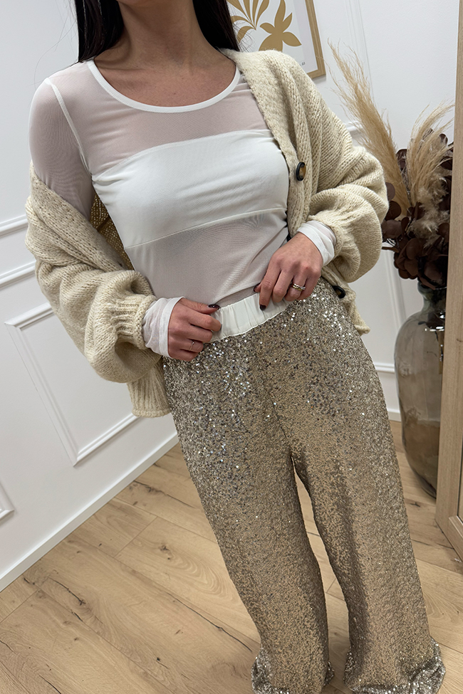 Vicolo - Pantaloni in paillettes platino a palazzo