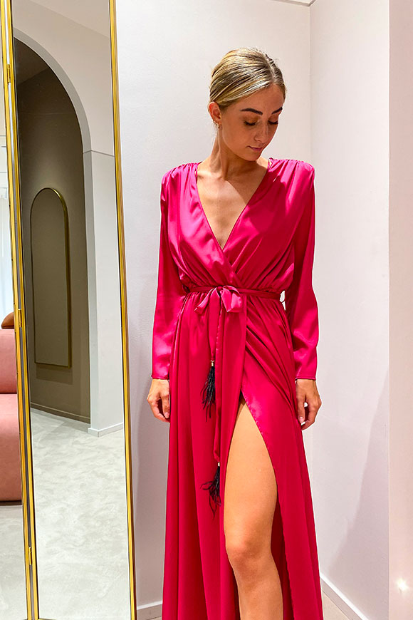 Vicolo - Long magenta satin dress with slit