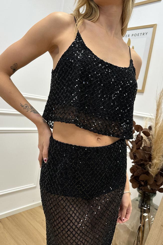 Haveone - Top a rete nero con paillettes