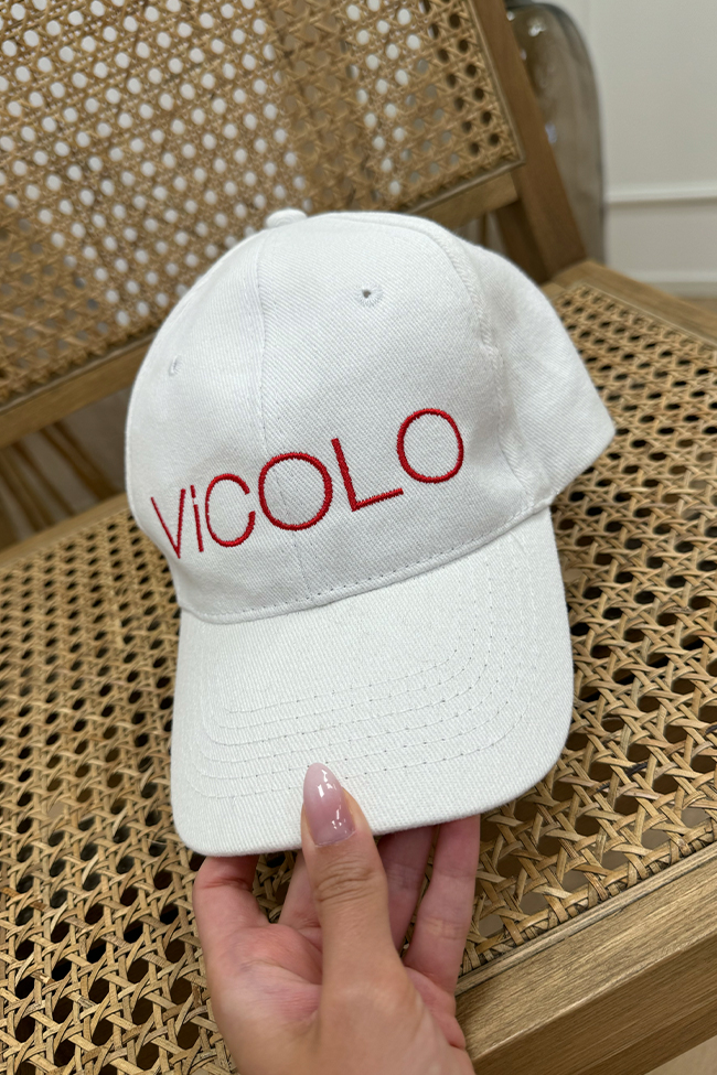 Vicolo - Cappello bianco con ricamo logo rosso