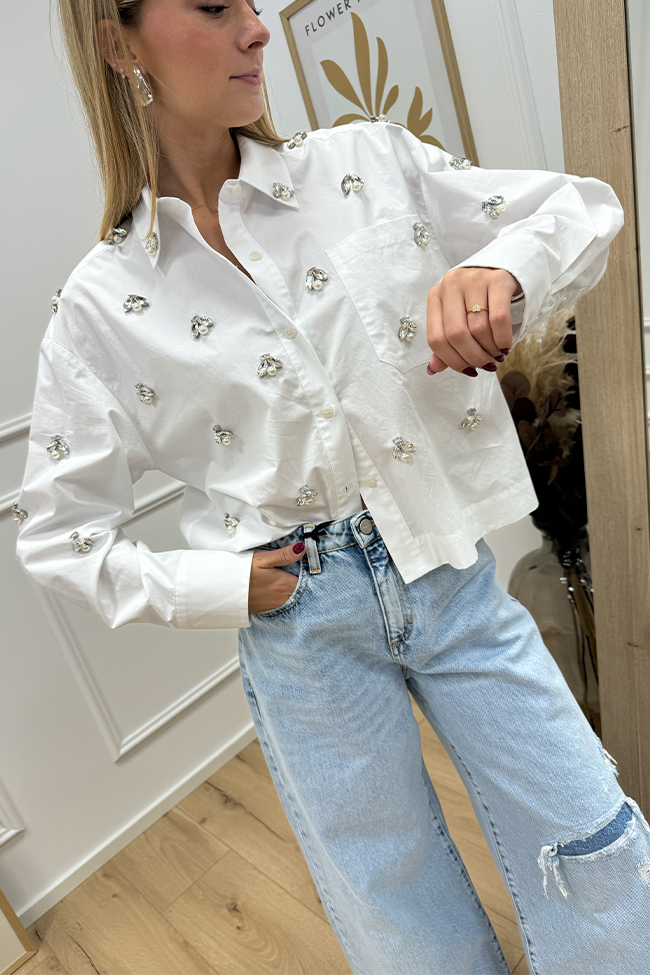 Icona - Camicia bianca con strass e perle