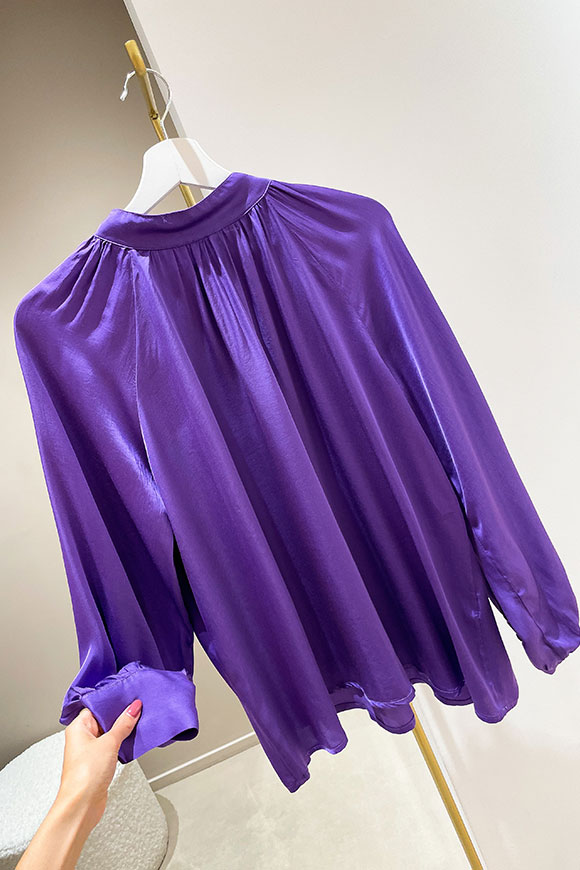 Haveone - Blusa viola collo alto arricciato