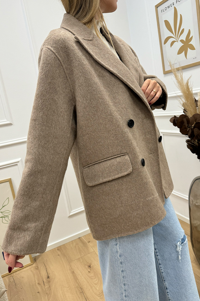 Vicolo - Cappotto corto beige mélange doppiopetto